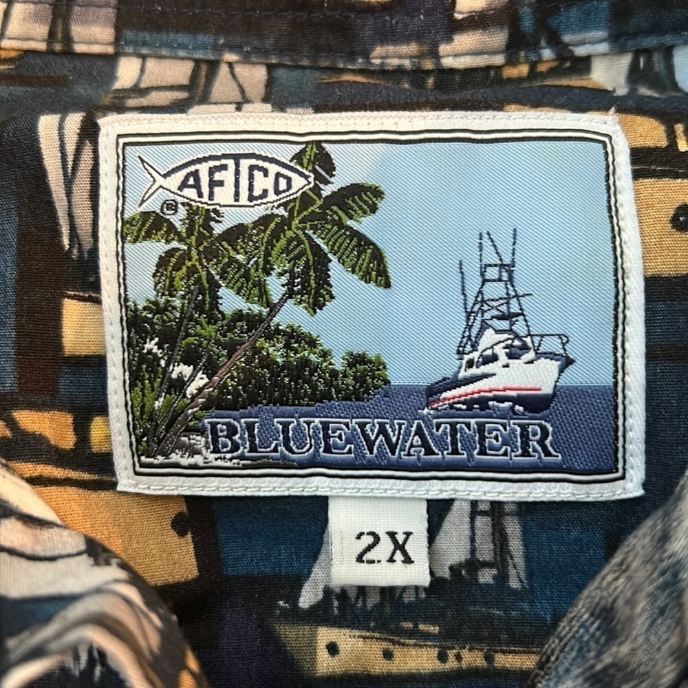 Aftco Bluewater Shirt Men's 2X Button Up Short Sleeve Boat‎ All Over Print - Picture 9 of 11